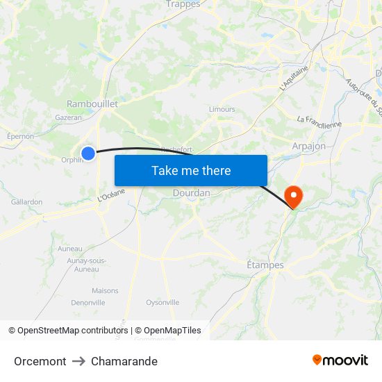 Orcemont to Chamarande map