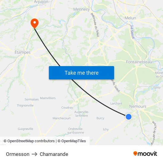 Ormesson to Chamarande map