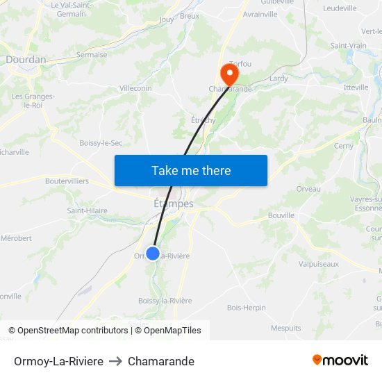 Ormoy-La-Riviere to Chamarande map
