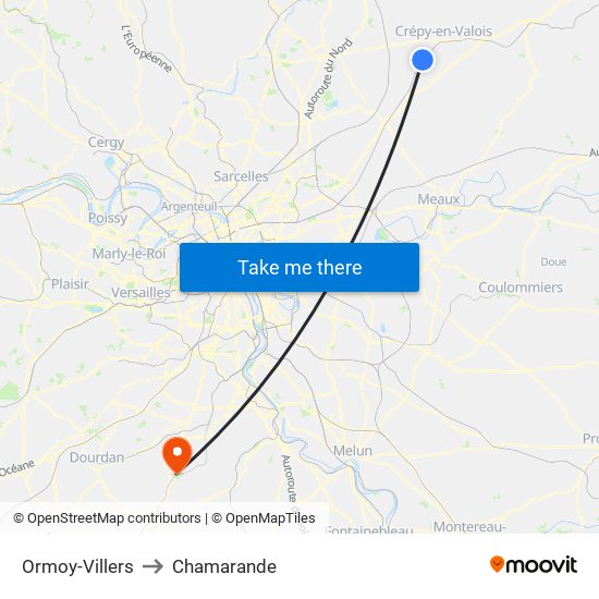 Ormoy-Villers to Chamarande map