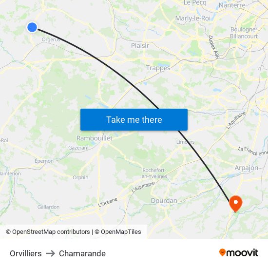 Orvilliers to Chamarande map