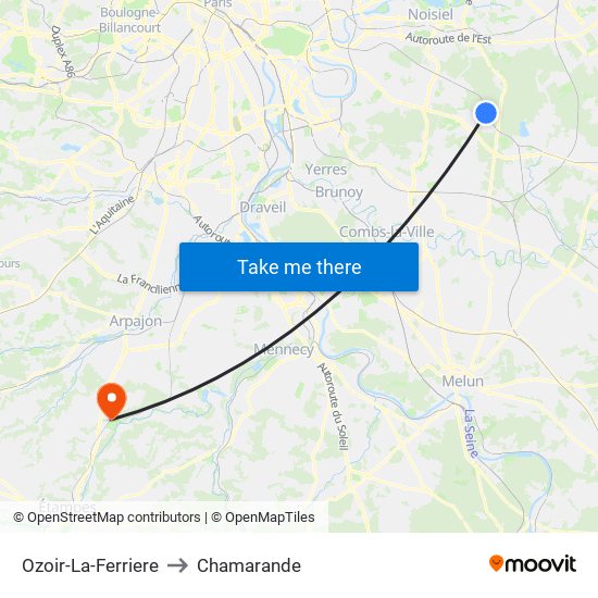 Ozoir-La-Ferriere to Chamarande map