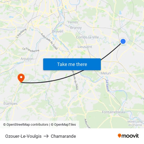 Ozouer-Le-Voulgis to Chamarande map
