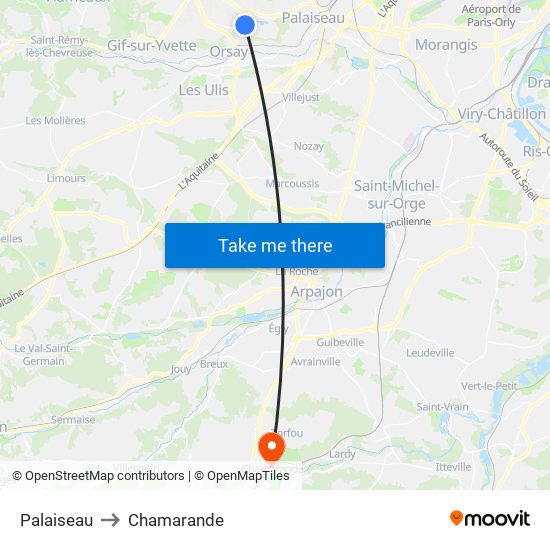 Palaiseau to Chamarande map