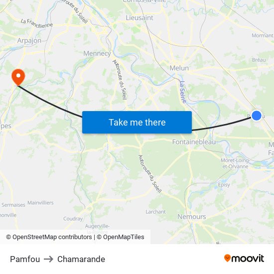 Pamfou to Chamarande map