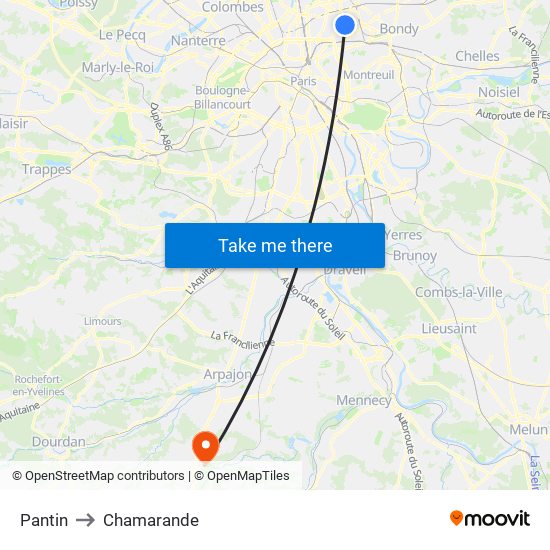 Pantin to Chamarande map