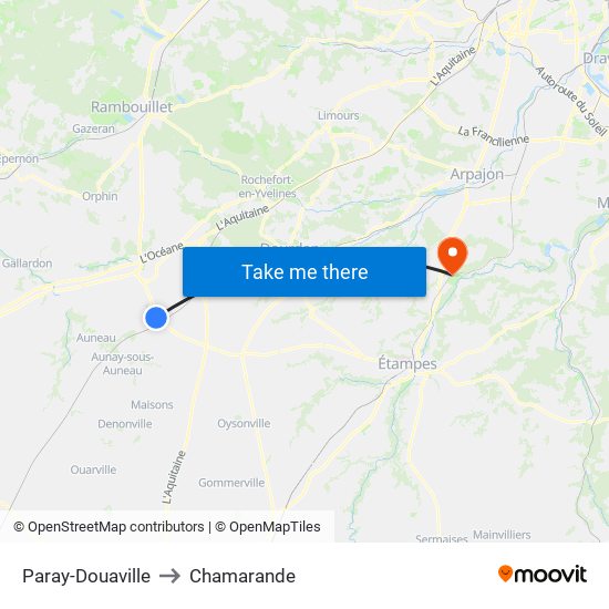 Paray-Douaville to Chamarande map