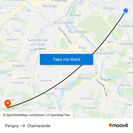 Perigny to Chamarande map