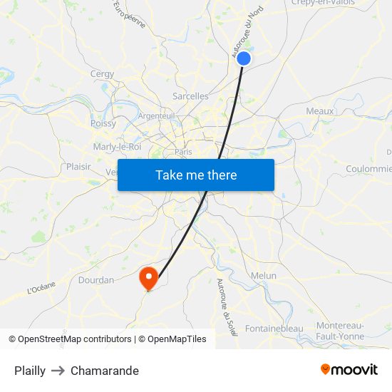 Plailly to Chamarande map