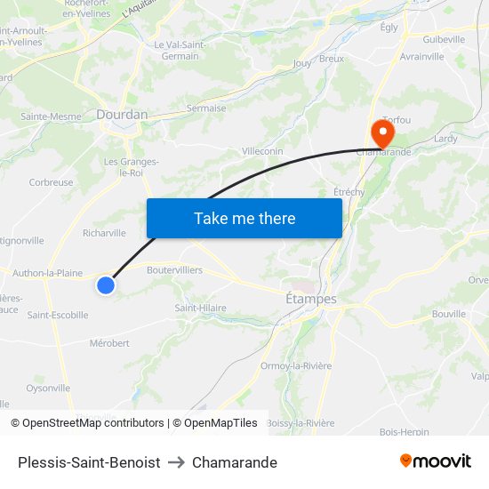 Plessis-Saint-Benoist to Chamarande map