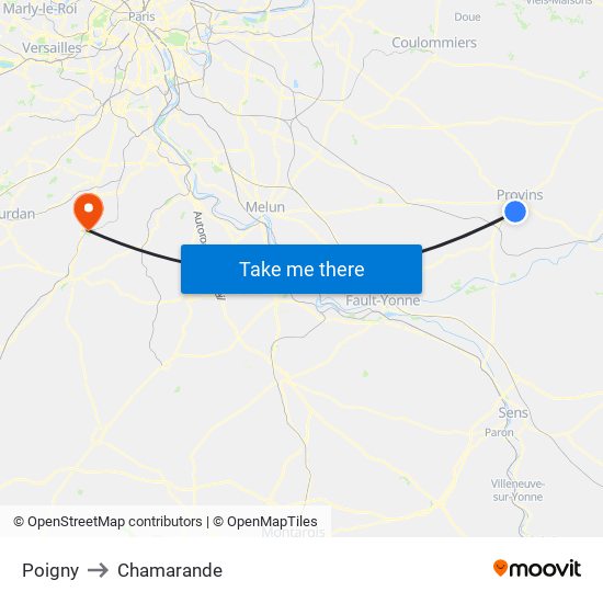 Poigny to Chamarande map