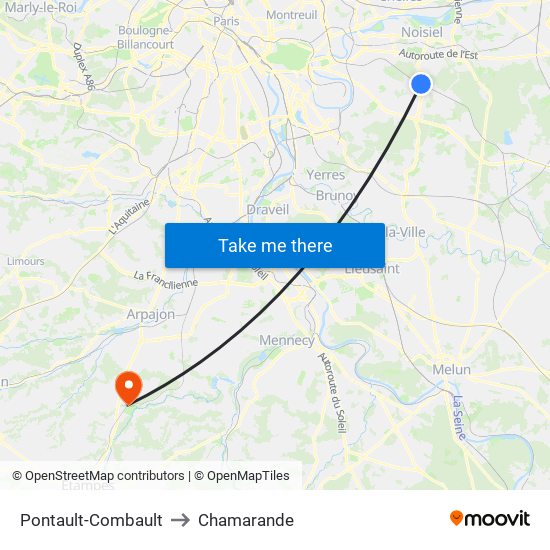 Pontault-Combault to Chamarande map
