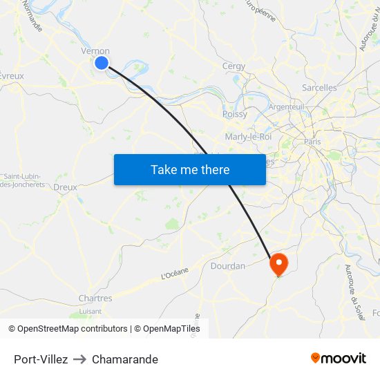 Port-Villez to Chamarande map