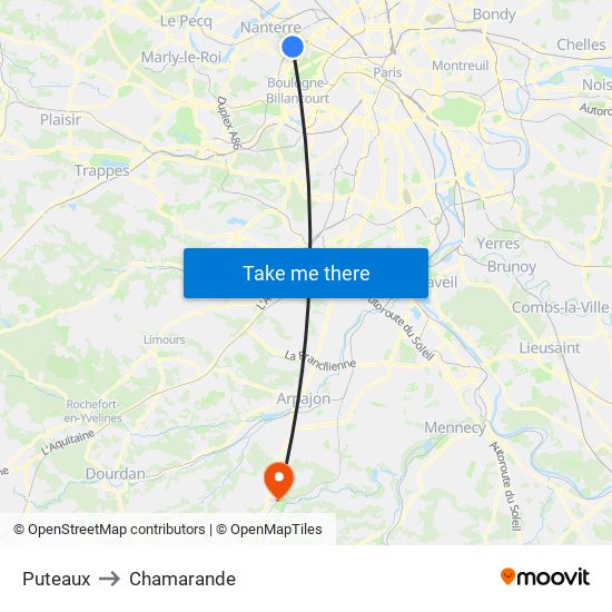 Puteaux to Chamarande map