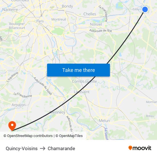 Quincy-Voisins to Chamarande map