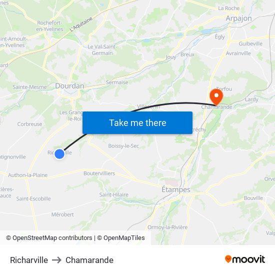 Richarville to Chamarande map