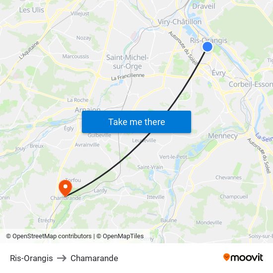 Ris-Orangis to Chamarande map