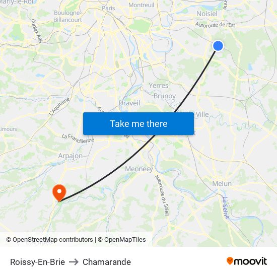 Roissy-En-Brie to Chamarande map