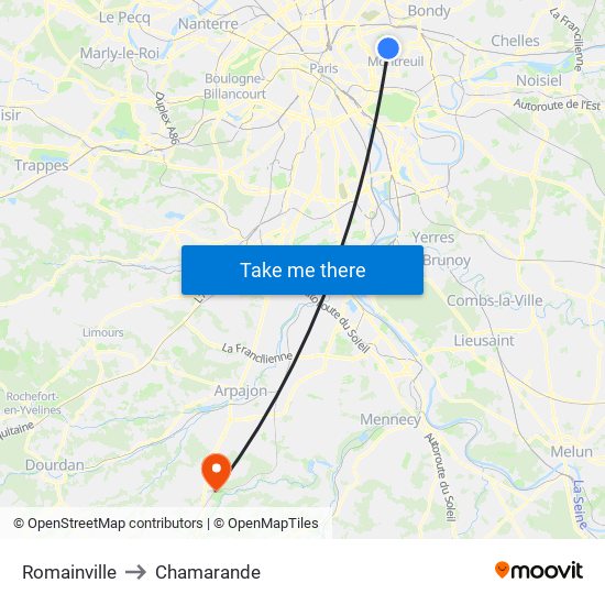 Romainville to Chamarande map