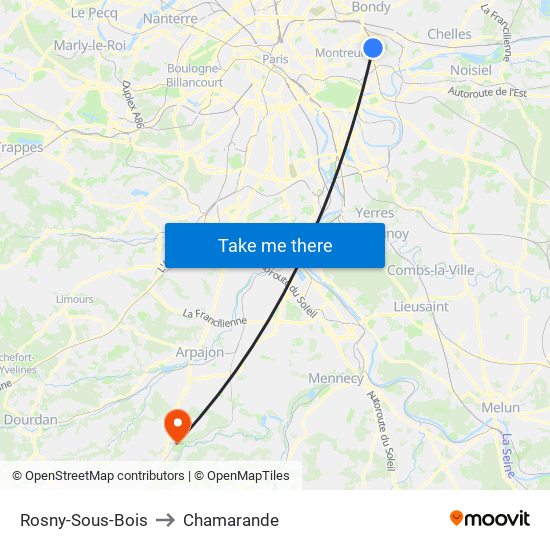Rosny-Sous-Bois to Chamarande map