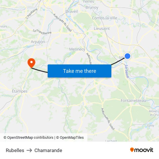 Rubelles to Chamarande map