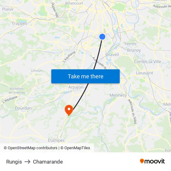 Rungis to Chamarande map