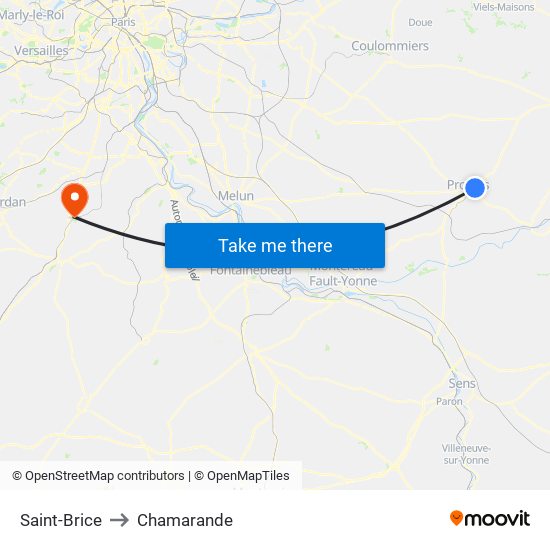 Saint-Brice to Chamarande map