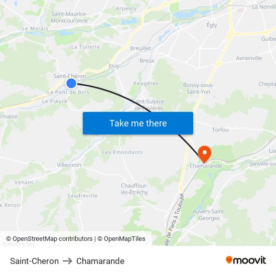 Saint-Cheron to Chamarande map