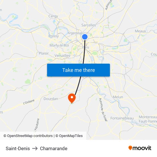 Saint-Denis to Chamarande map