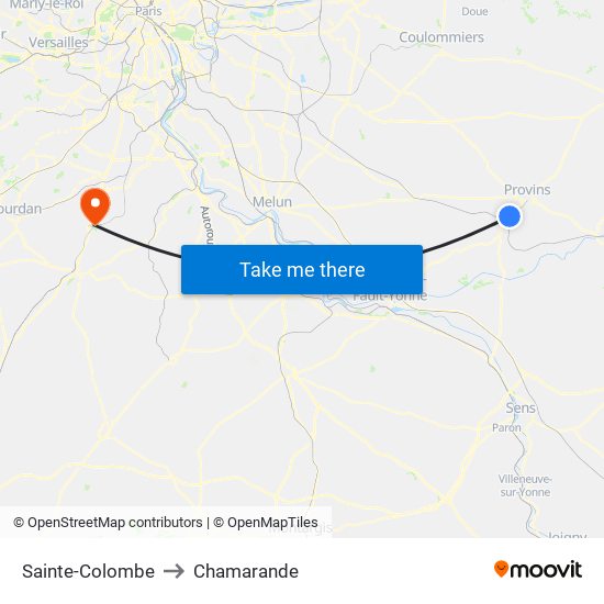 Sainte-Colombe to Chamarande map