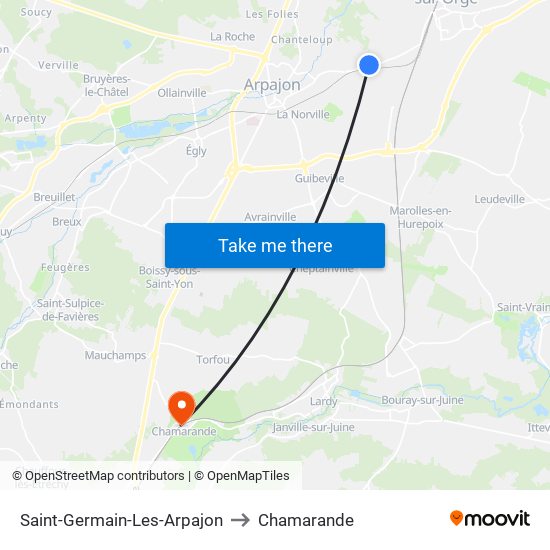Saint-Germain-Les-Arpajon to Chamarande map