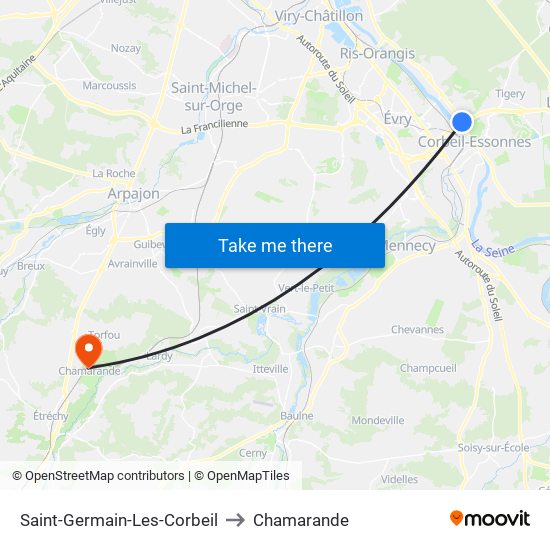 Saint-Germain-Les-Corbeil to Chamarande map