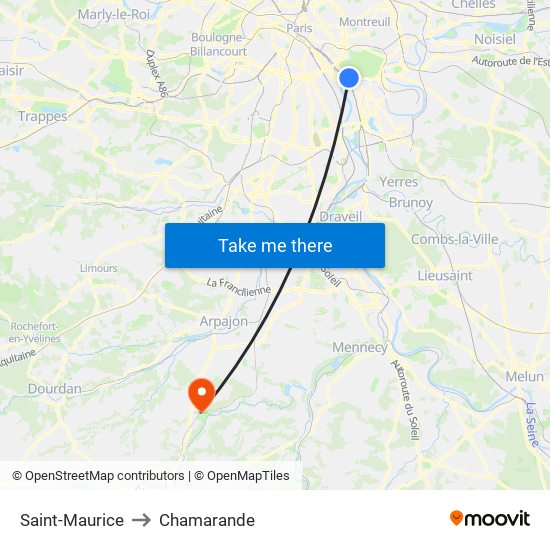 Saint-Maurice to Chamarande map