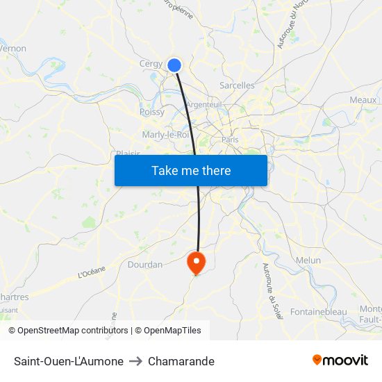 Saint-Ouen-L'Aumone to Chamarande map