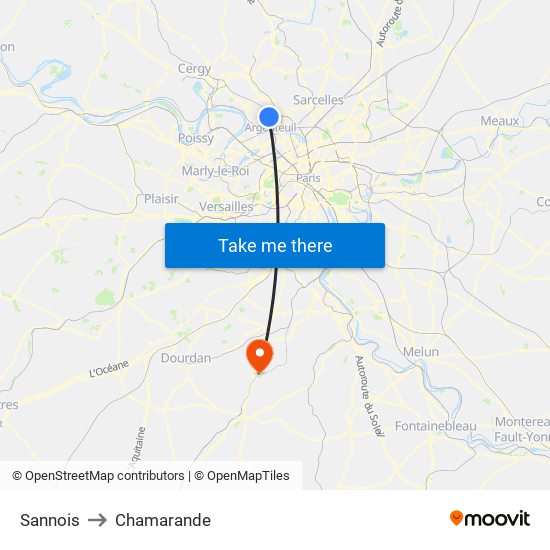 Sannois to Chamarande map