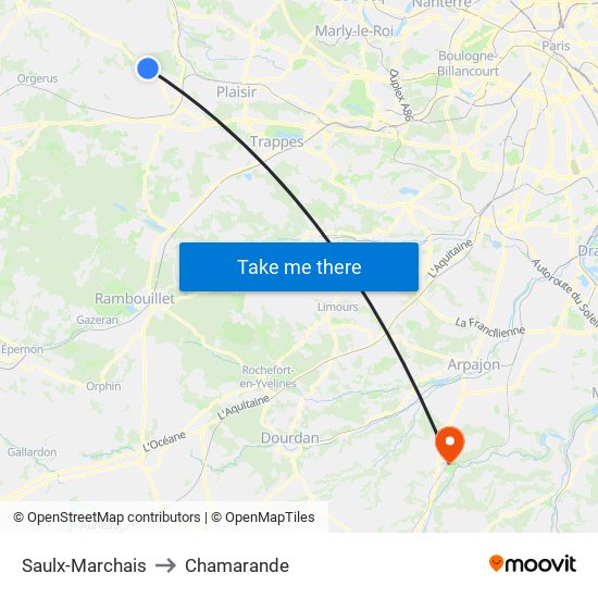 Saulx-Marchais to Chamarande map