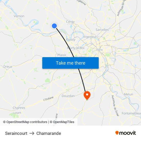 Seraincourt to Chamarande map