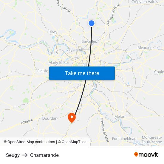 Seugy to Chamarande map