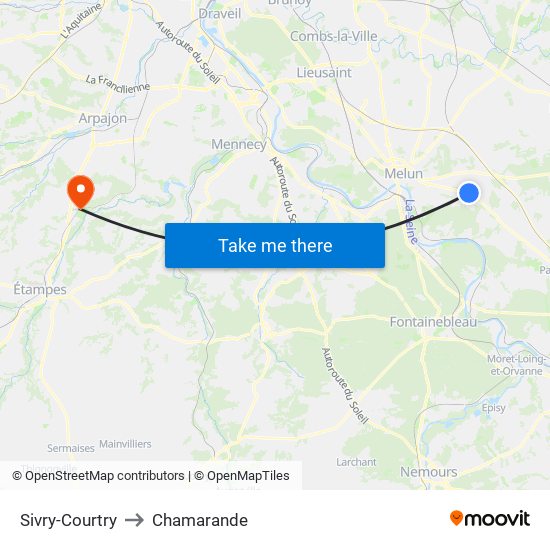 Sivry-Courtry to Chamarande map