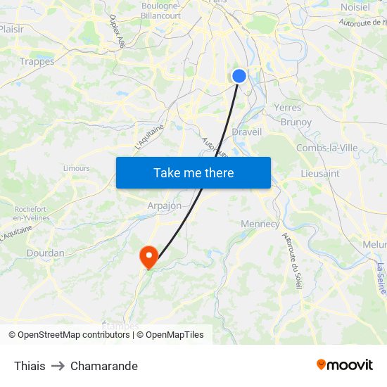 Thiais to Chamarande map