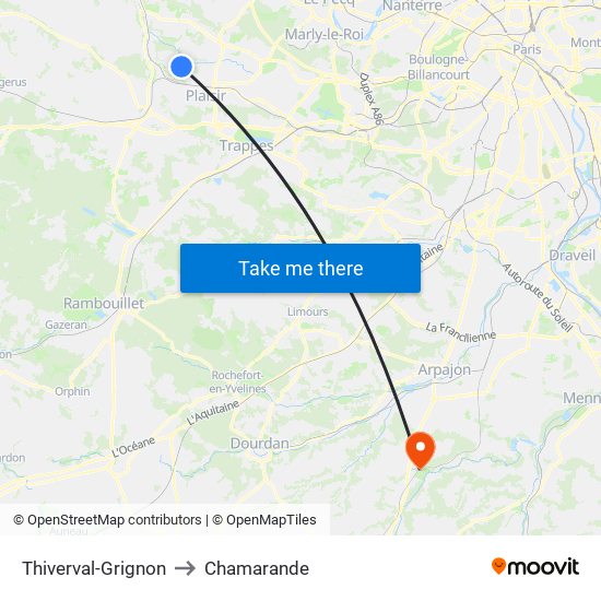 Thiverval-Grignon to Chamarande map