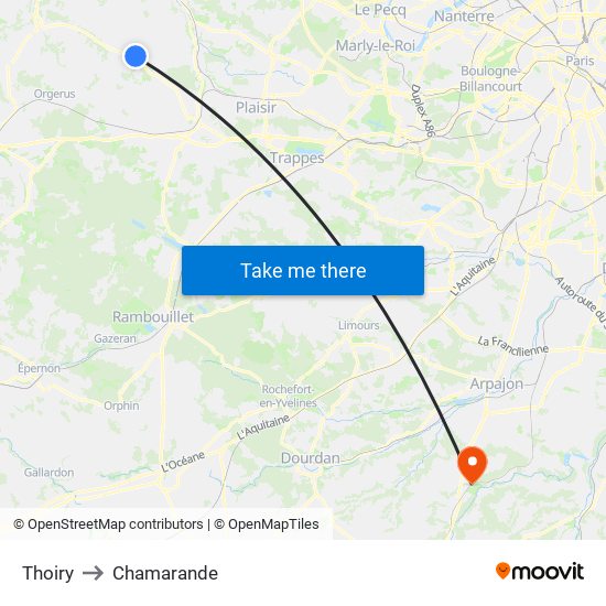 Thoiry to Chamarande map