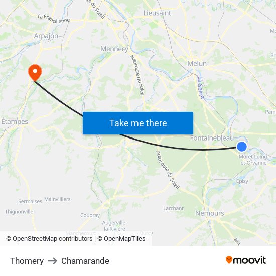 Thomery to Chamarande map