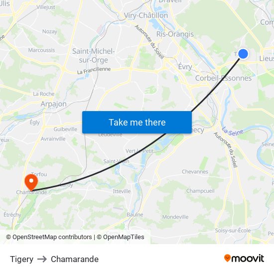 Tigery to Chamarande map