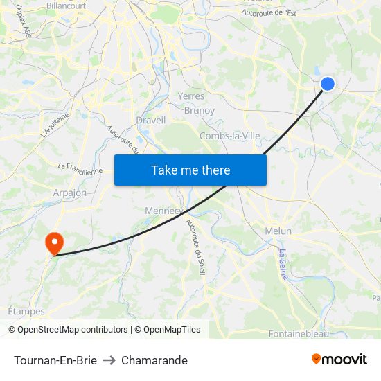 Tournan-En-Brie to Chamarande map