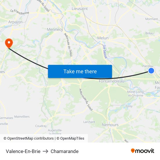 Valence-En-Brie to Chamarande map