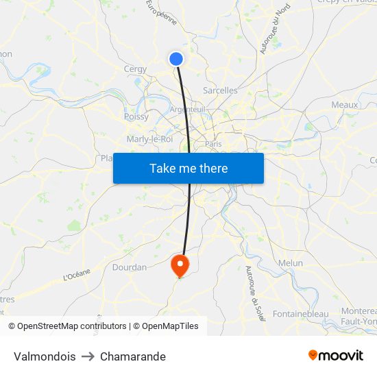 Valmondois to Chamarande map