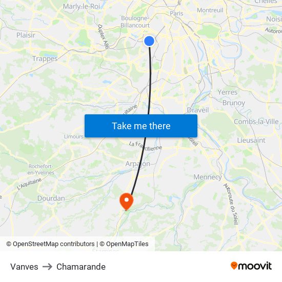 Vanves to Chamarande map