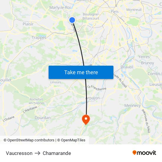 Vaucresson to Chamarande map