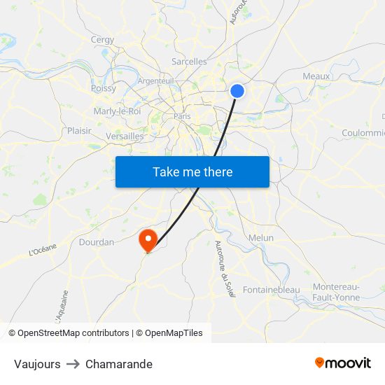 Vaujours to Chamarande map